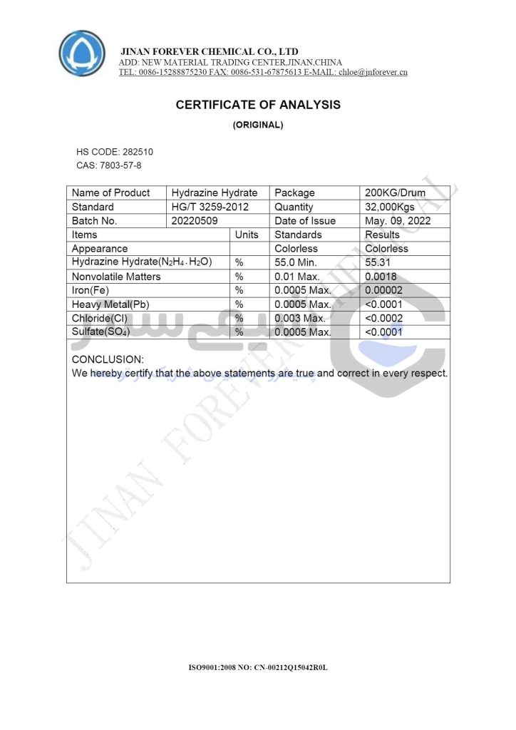 آنالیز هیدرازین هیدرات