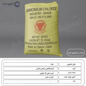 مشخصات فنی و فیزیکی کلرید آمونیوم در جدول