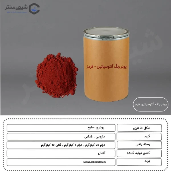 مشخصات فیزیکی پودر رنگ آنتوسیانین قرمز