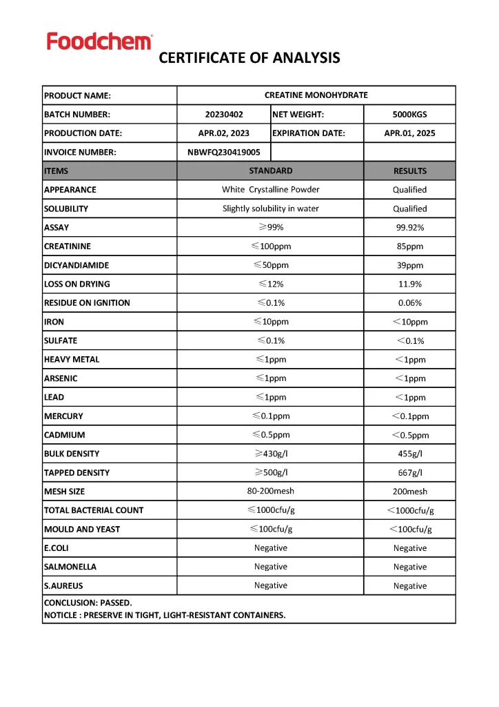 آنالیز کراتین مونوهیدرات