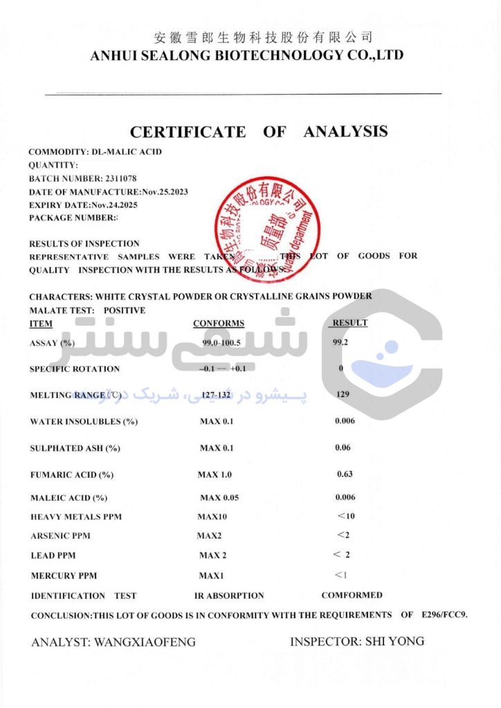 آنالیز مالیک اسید