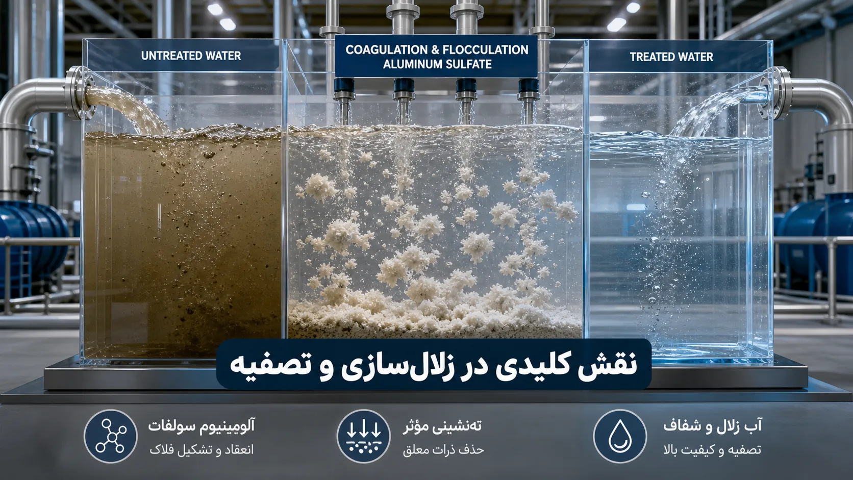 سولفات آلومینیوم چیست؟ بررسی کامل کاربردها، ویژگیها و انواع آن سولفات آلومینیوم چیست؟ کاربردها، خواص و نکات ایمنی