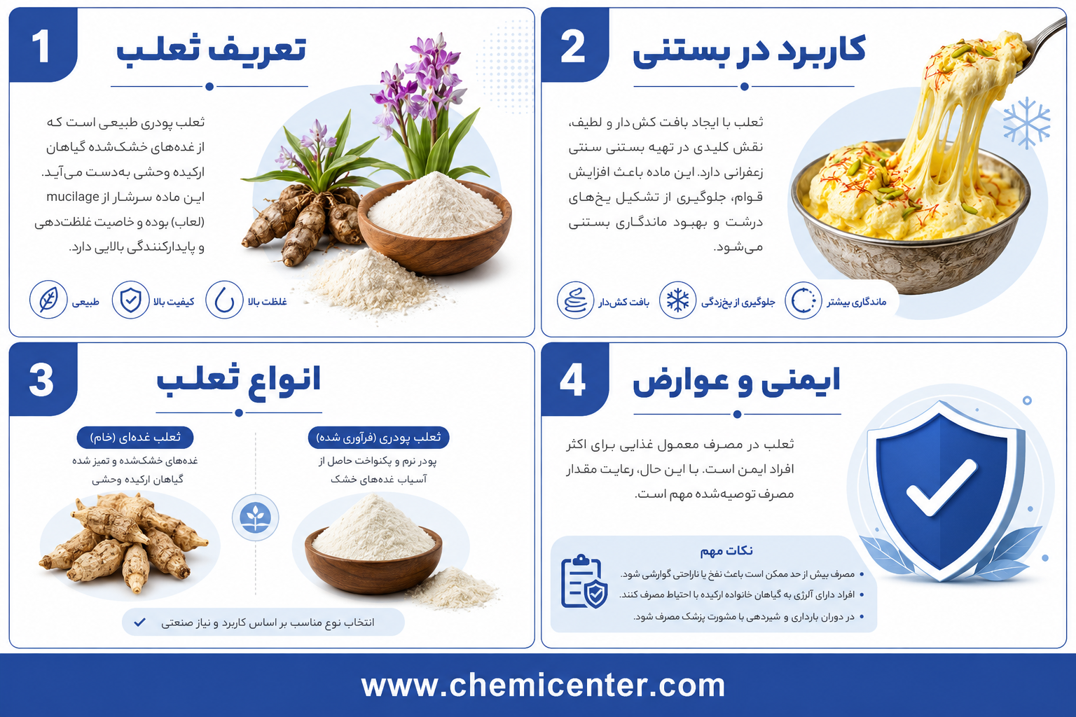 پودر ثعلب چیست؟ کاربردها، عوارض و نحوه مصرف آن در بستنی‌سازی