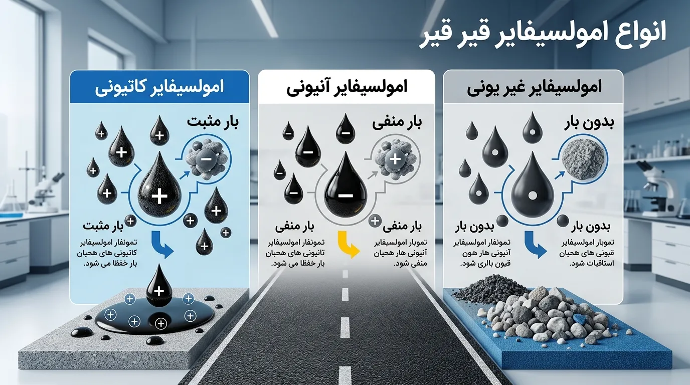 امولسیفایر قیر چیست؟ راهنمای کامل برای شناخت کاربردها و انواع برای تولیدکنندگان و فعالان راهسازی امولسیفایر قیر چیست؟ کاربردها، انواع و نکات مهم خرید و تولید