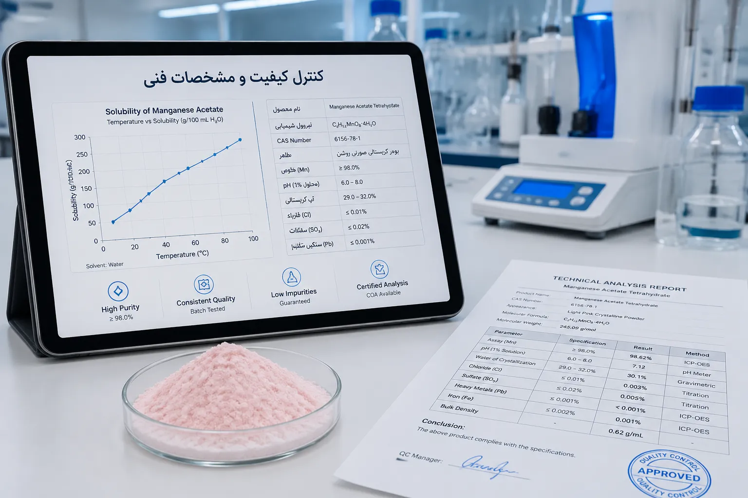استات منگنز پودری چیست؟ کاربردهای شگفت‌انگیز این کاتالیزور در صنایع مدرن