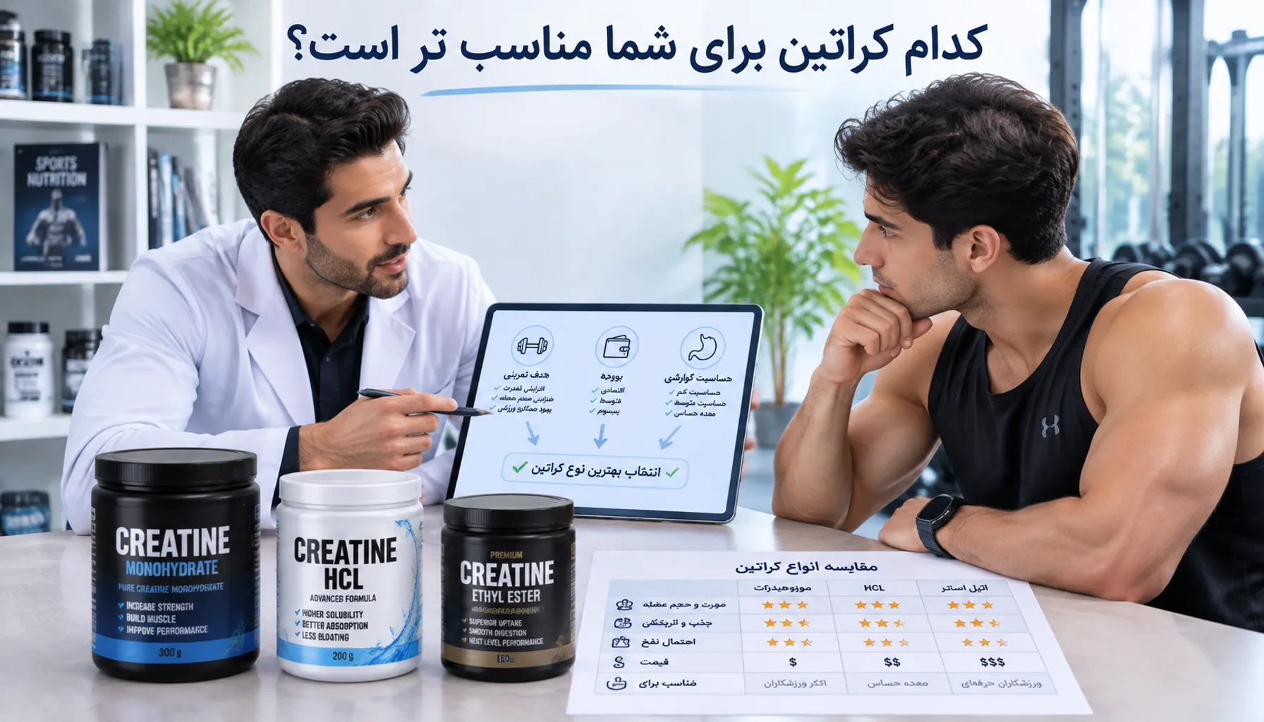 تفاوت کراتین مونوهیدرات با HCL و میکرونایز | کدام بهتر است؟