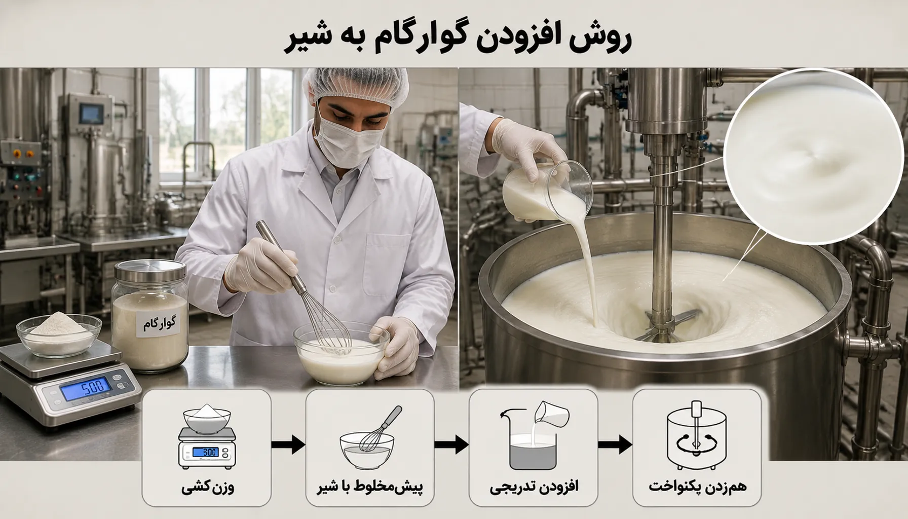 تنظیم غلظت ماست با گوارگام؛ راهنمای دوز مصرف و رفع آب‌اندازی