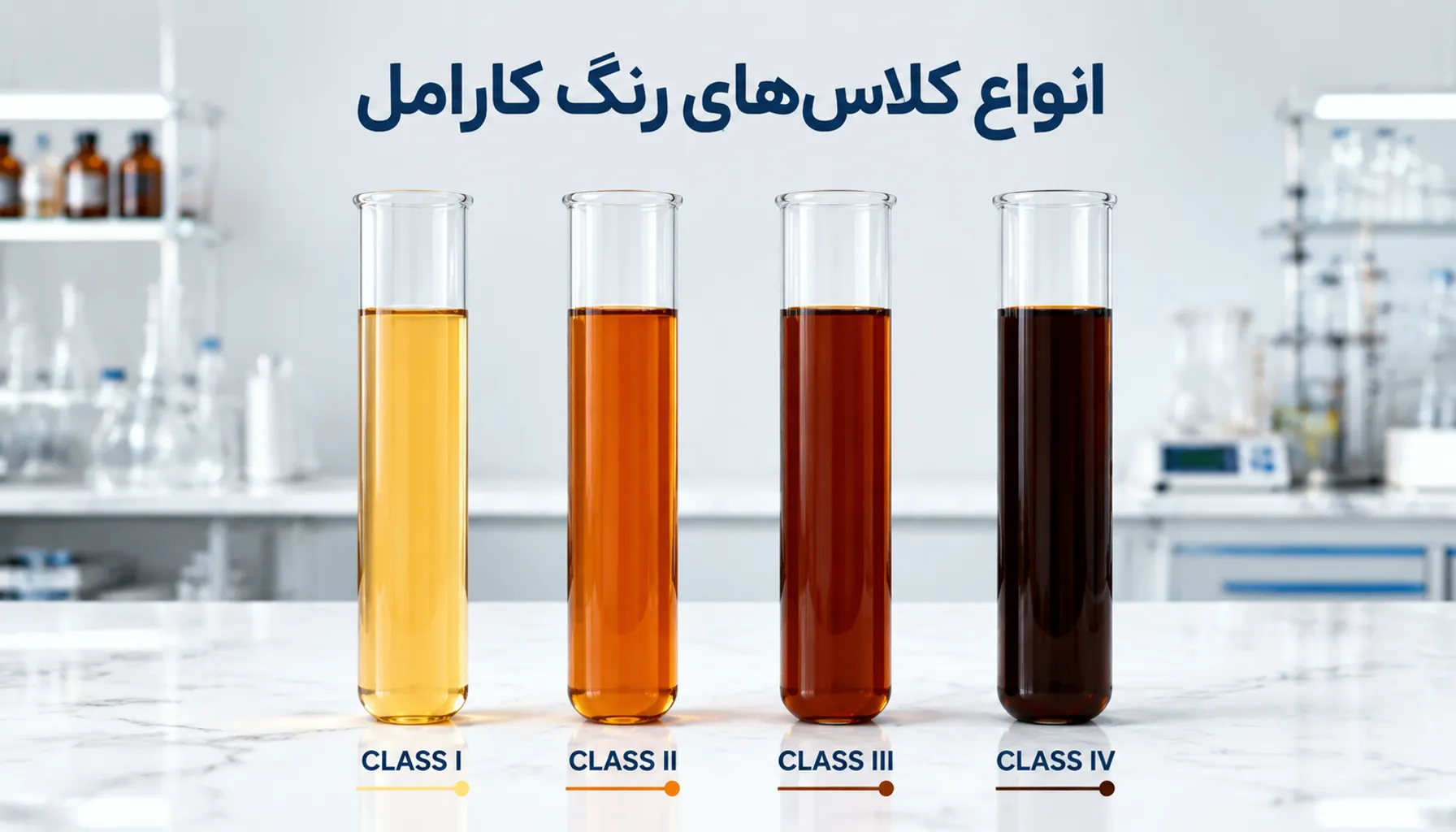 راهنمای انتخاب رنگ کارامل E150؛ تفاوت کلاس‌های I تا IV