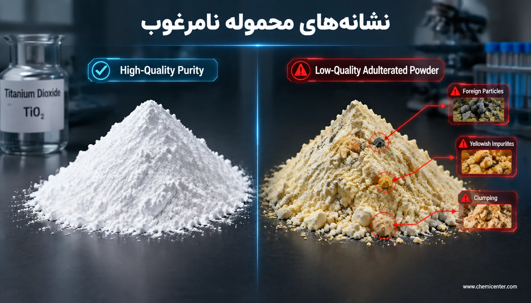 چالشهای تأمین تیتانیوم دی اکسید؛ چگونه خلوص و قدرت پوششدهی را در محموله بسنجیم؟ تفاوت تیتانیوم دی اکسید روتیل و آناتاز چیست؟ راهنمای انتخاب