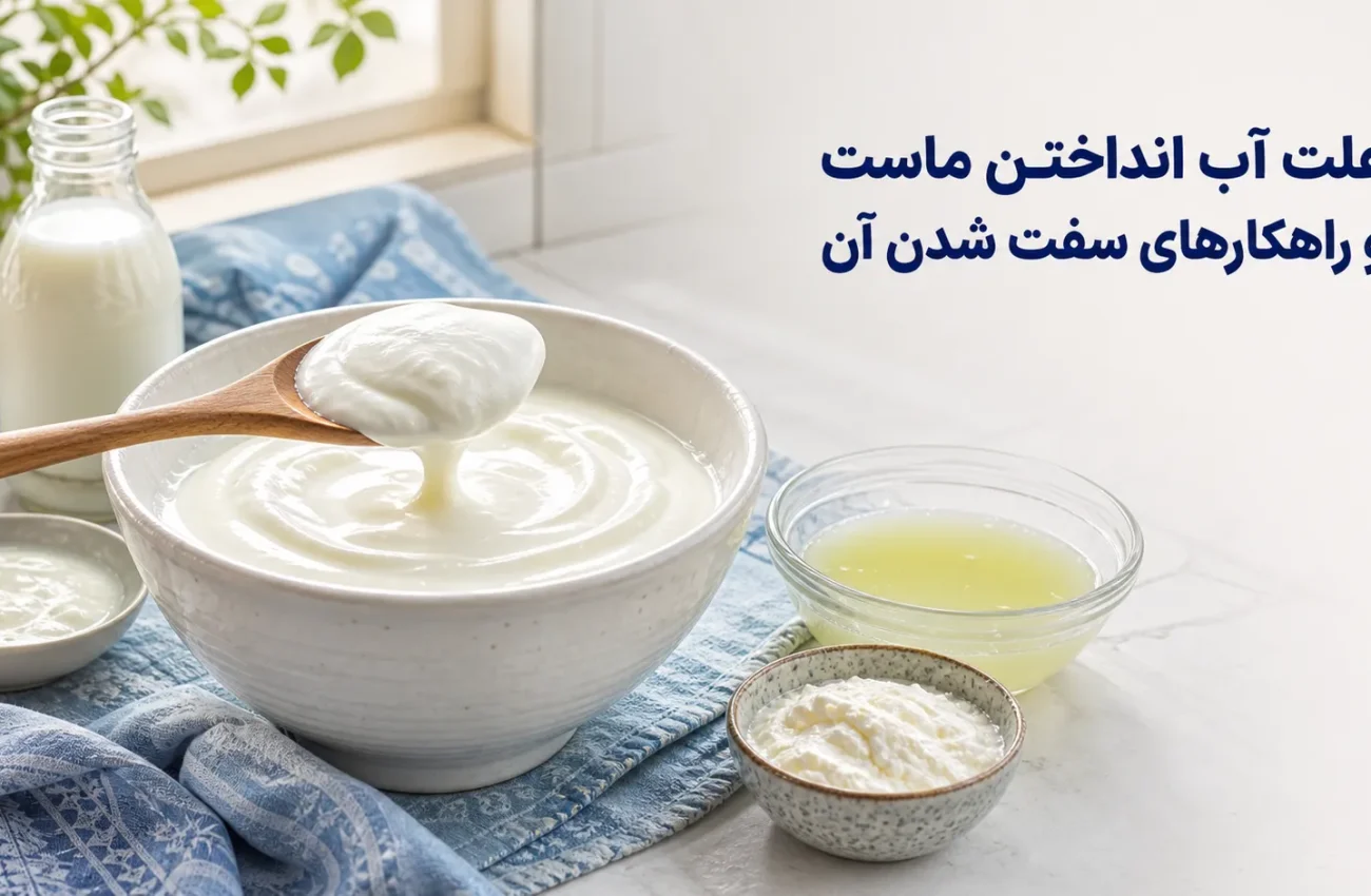 چرا ماست آب می‌اندازد؟ راهنمای کامل علت‌شناسی و ترفندهای رفع شل‌شدگی و سفت کردن ماست خانگی